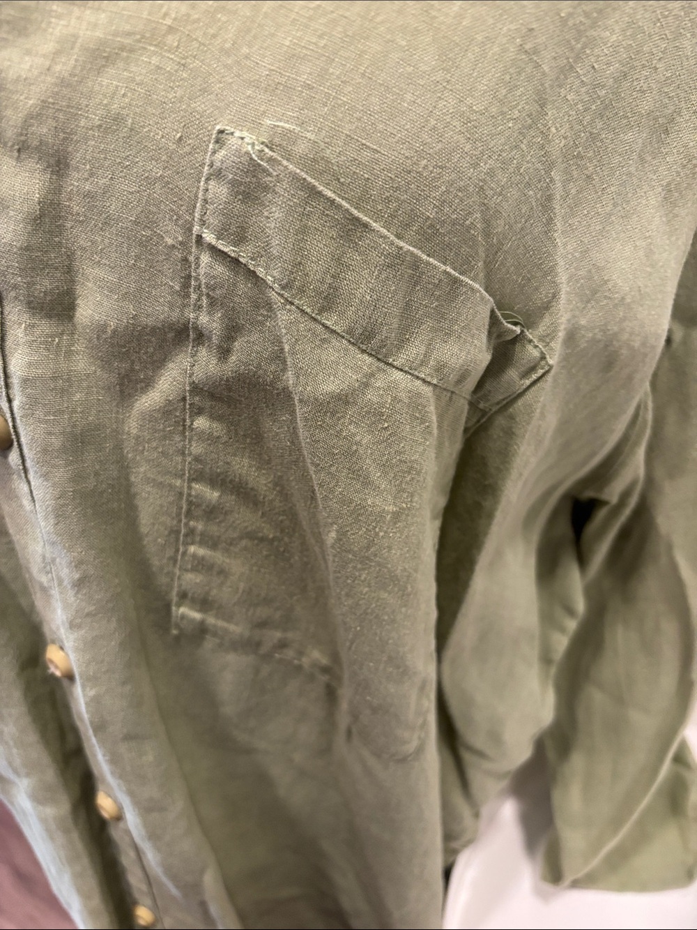 GUC Flax by Jeanne Engelhart Light Olive Linen Relaxed Button-Down Shirt - Picture 4 of 9